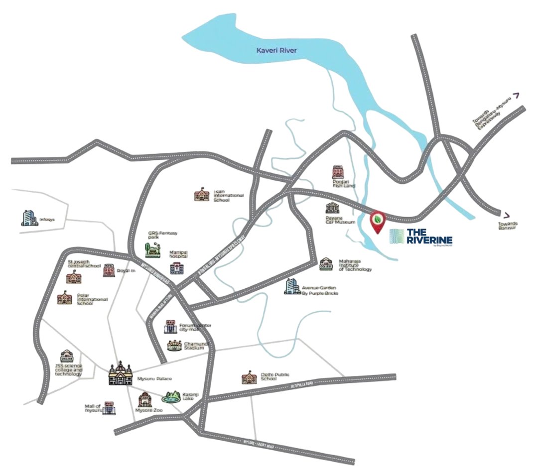 Location map — The Riverine by Beyond Acres, beside the Kaveri near Srirangapatna